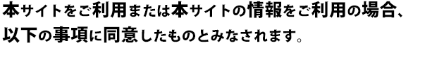 本サイトをご利用または本サイトの情報をご利用の場合、以下の事項に同意したものとみなされます。